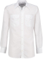 Mobile Preview: Zu sehen ist ein weißes geradlinig geschnittenes langarm Diensthemd aus 100% Baumwolle.